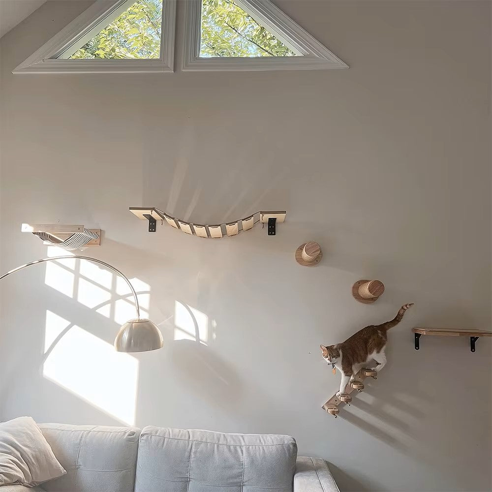 Wall-Mounted Cat Steps with Sisal Scratching Post