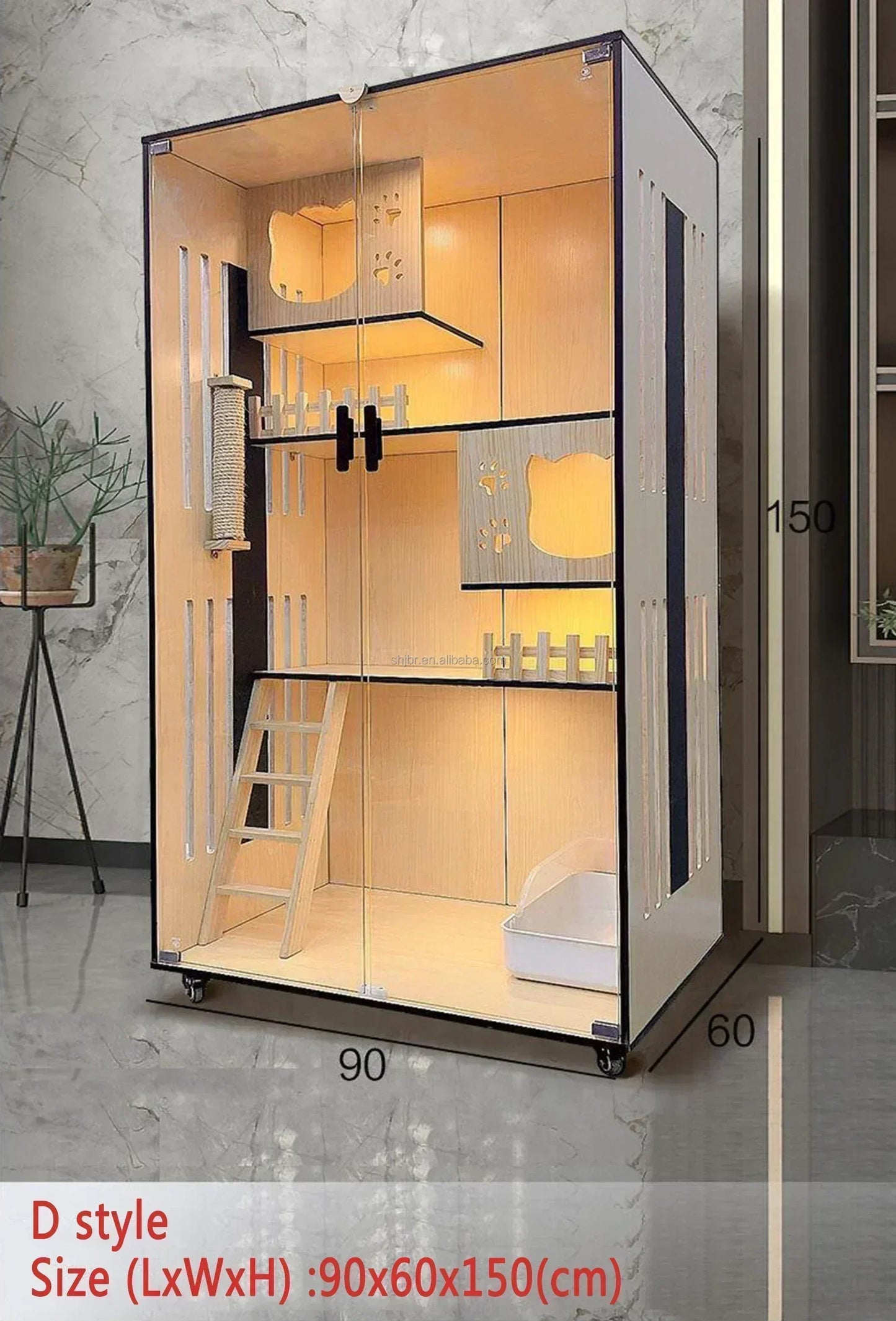 Solid Wood Cat Cage Hemp Rope Column Big Cabinet Kitten Nest Indoor House Display Three-Layer Villa Large Capacity