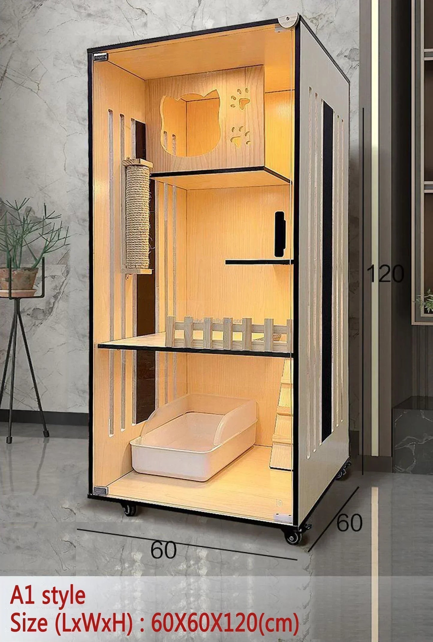 Solid Wood Cat Cage Hemp Rope Column Big Cabinet Kitten Nest Indoor House Display Three-Layer Villa Large Capacity