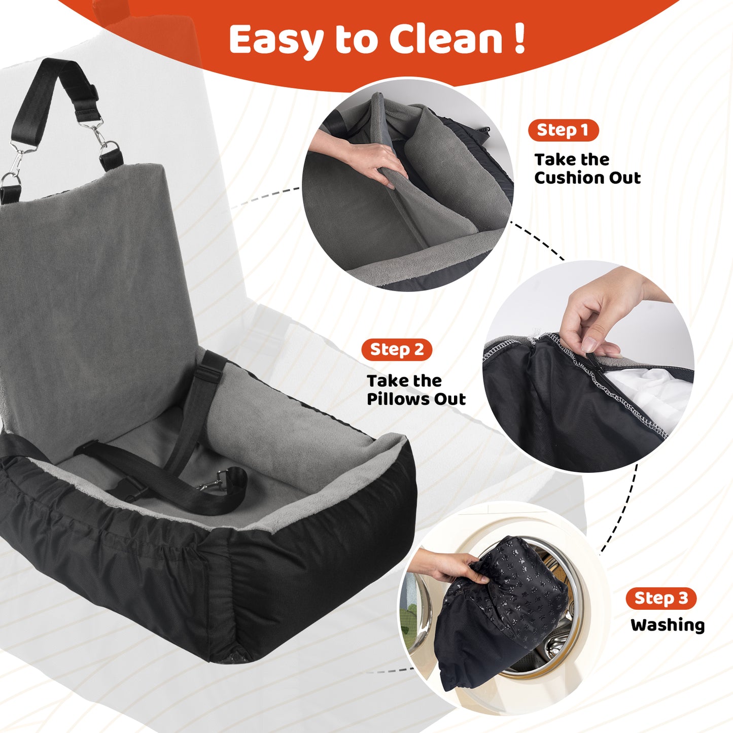 Dog Car Seat, Pet Car Seat with Storage Bag and Clip-On Safety Leash, Washable Coral Fleece Dog Booster Seat for Small Medium Dogs, Small Dog Car Seat for Travel Dog Car Bed