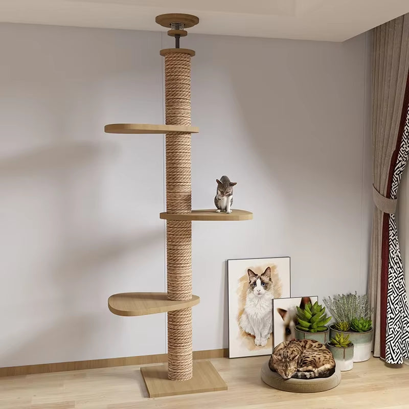 Cat Tree House Tower Adjustable Pet Condo Flannel Hammock Bed Cat Tree Floor to Ceiling Wooden House Multifunction Tower Soft