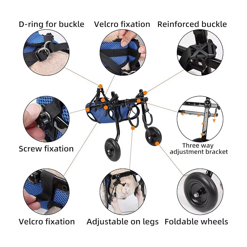 Small Dog Rear Leg Wheelchair Adjustable Dog Wheelchair - Suitable for Disabled Pets Dog Leg Support and Hip Support