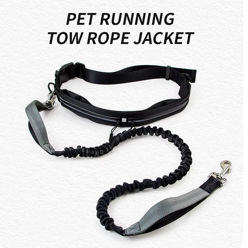 Multifunctional Dog Leash Hands Free Dog Running Leash with Zipper Pouch, Dual Handle, Elastic Pet Leash Retractable Rope