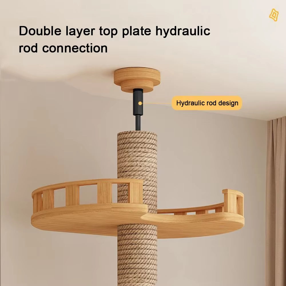 Cat Tree House Tower Adjustable Pet Condo Flannel Hammock Bed Cat Tree Floor to Ceiling Wooden House Multifunction Tower Soft