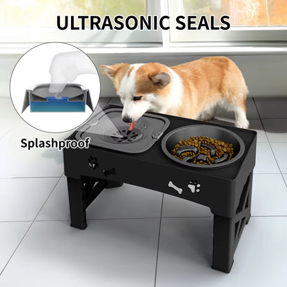 3 in 1 Pet Feeder Slow Feed Bowls Double Bowls Foldable with 5 Adjustable Height Suitable for Pets of Different Heights