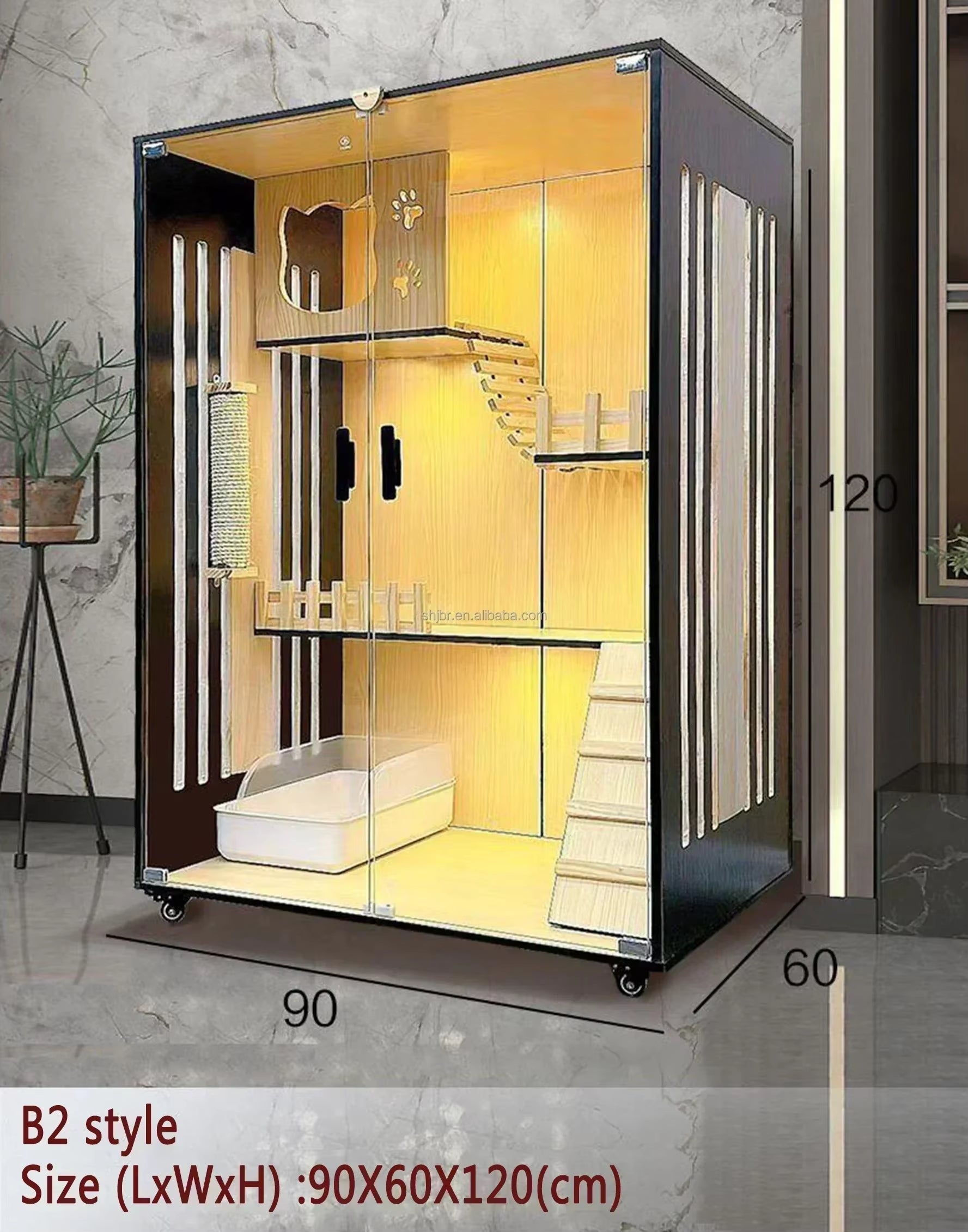 Solid Wood Cat Cage Hemp Rope Column Big Cabinet Kitten Nest Indoor House Display Three-Layer Villa Large Capacity