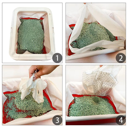 10Pcs Cat Litter Tray Liners Drawstring Cat Litter Tray Bags with Filter Net Reusable Cat Waste Filter Net Cat Pets Cleaning