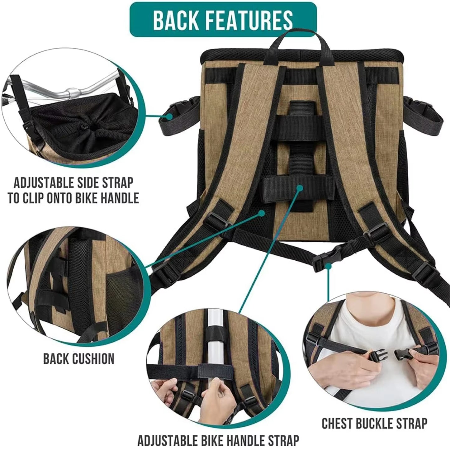 Bicycle Front Basket, Bicycle Pet Dog Carrying Bag, Removable Bicycle Suspension Folding Duffel Bag, 15 Lbs Weight Capacity
