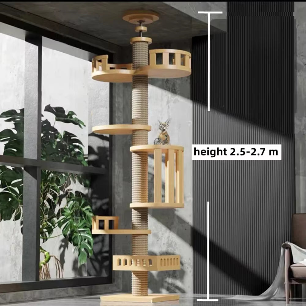 Cat Tree House Tower Adjustable Pet Condo Flannel Hammock Bed Cat Tree Floor to Ceiling Wooden House Multifunction Tower Soft
