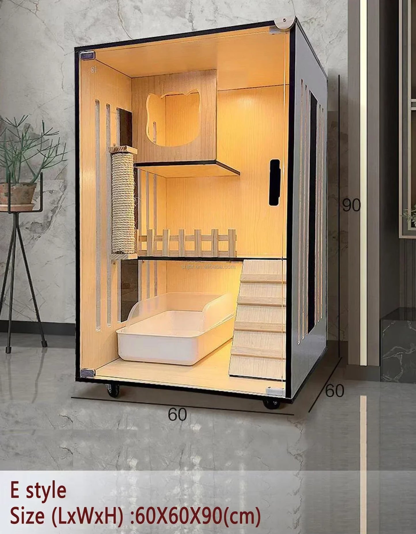 Solid Wood Cat Cage Hemp Rope Column Big Cabinet Kitten Nest Indoor House Display Three-Layer Villa Large Capacity