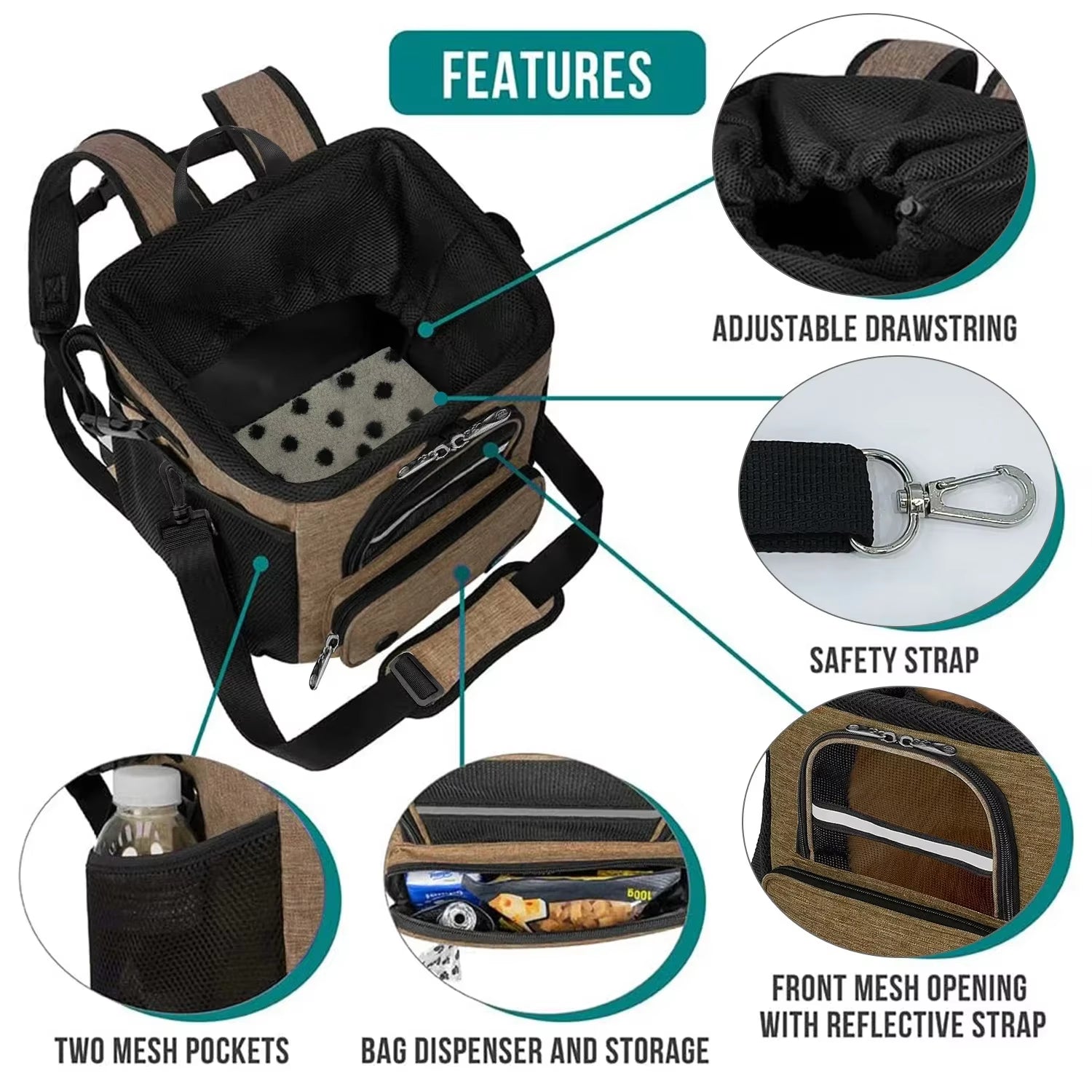 Bicycle Front Basket, Bicycle Pet Dog Carrying Bag, Removable Bicycle Suspension Folding Duffel Bag, 15 Lbs Weight Capacity