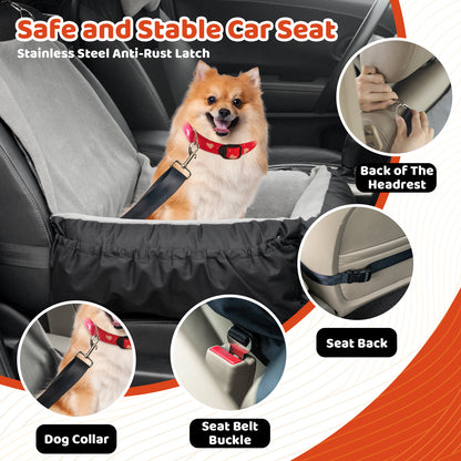 Dog Car Seat, Pet Car Seat with Storage Bag and Clip-On Safety Leash, Washable Coral Fleece Dog Booster Seat for Small Medium Dogs, Small Dog Car Seat for Travel Dog Car Bed