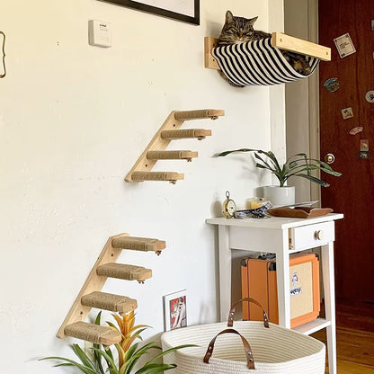 Wall-Mounted Cat Steps with Sisal Scratching Post
