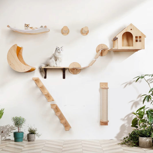 Wall-Mounted Cat Steps with Sisal Scratching Post