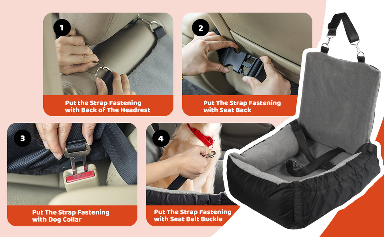 Dog Car Seat, Pet Car Seat with Storage Bag and Clip-On Safety Leash, Washable Coral Fleece Dog Booster Seat for Small Medium Dogs, Small Dog Car Seat for Travel Dog Car Bed