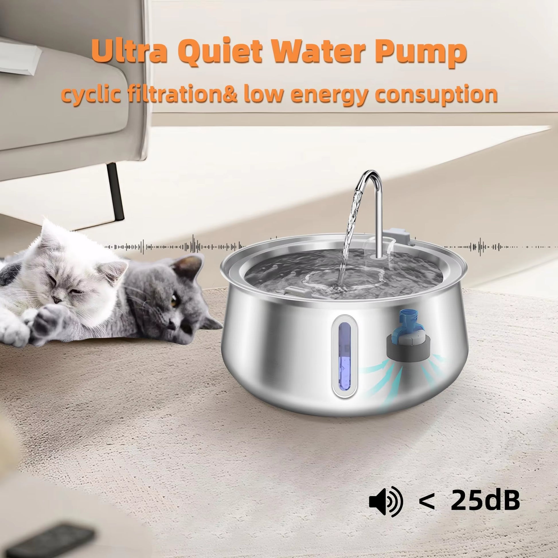 4L Stainless Dog Automatic Water Fountain Pet Water Fountain Multi-Filter Cat Fountain Small and Medium Dog Water Feeder