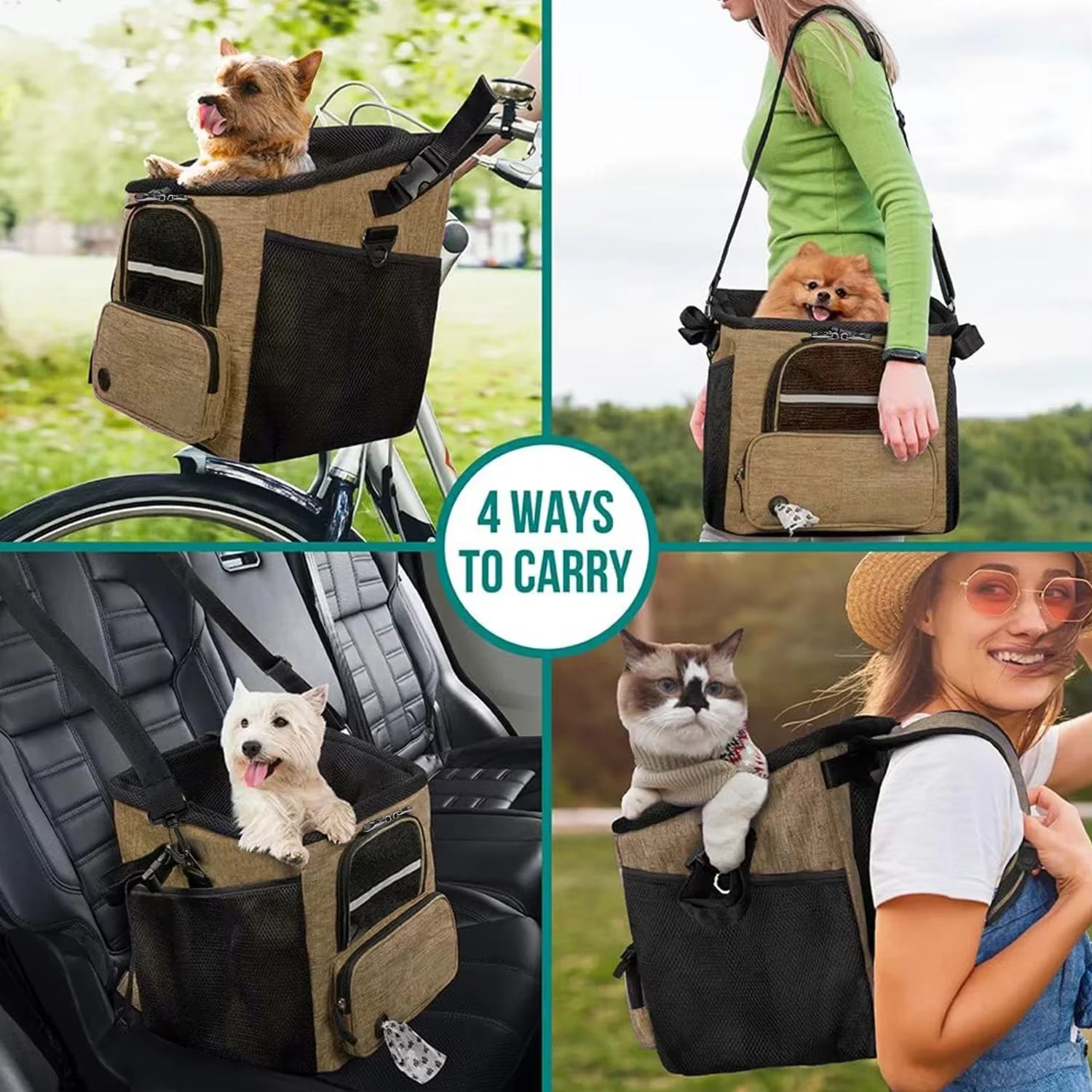 Bicycle Front Basket, Bicycle Pet Dog Carrying Bag, Removable Bicycle Suspension Folding Duffel Bag, 15 Lbs Weight Capacity