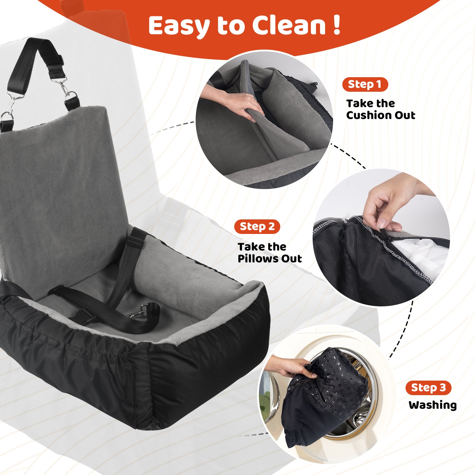 Dog Car Seat, Pet Car Seat with Storage Bag and Clip-On Safety Leash, Washable Coral Fleece Dog Booster Seat for Small Medium Dogs, Small Dog Car Seat for Travel Dog Car Bed