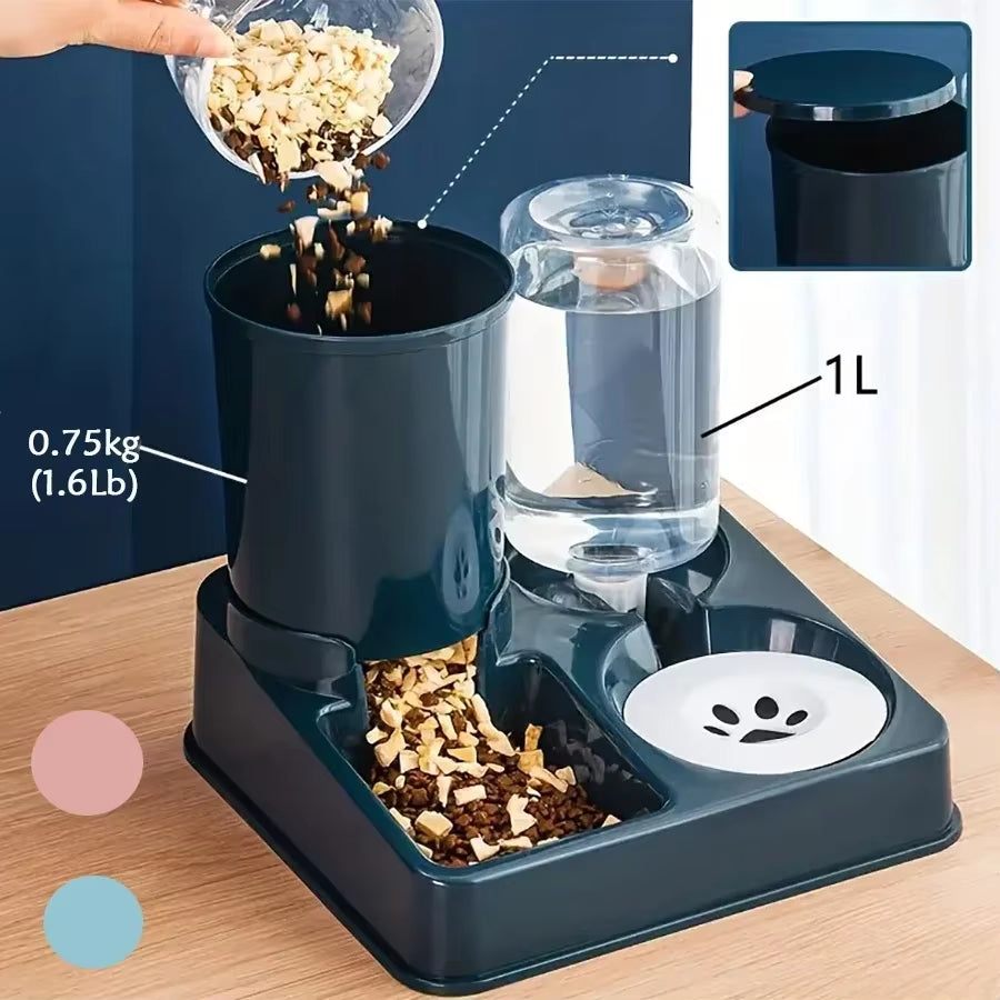 Automatic Cat Feeder Water Dispenser Set 2 in 1 Tilted Automatic Pet Food and Water Feeder Gravity Food Feeder and Waterer