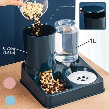 Automatic Cat Feeder Water Dispenser Set 2 in 1 Tilted Automatic Pet Food and Water Feeder Gravity Food Feeder and Waterer