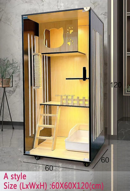 Solid Wood Cat Cage Hemp Rope Column Big Cabinet Kitten Nest Indoor House Display Three-Layer Villa Large Capacity