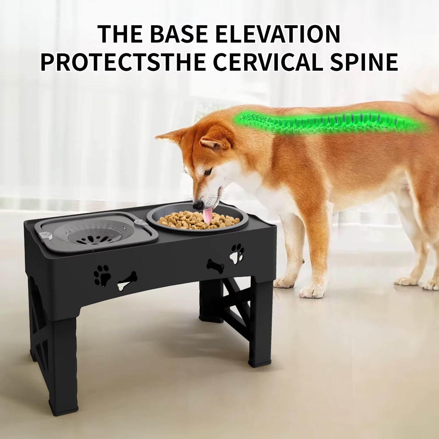 3 in 1 Pet Feeder Slow Feed Bowls Double Bowls Foldable with 5 Adjustable Height Suitable for Pets of Different Heights