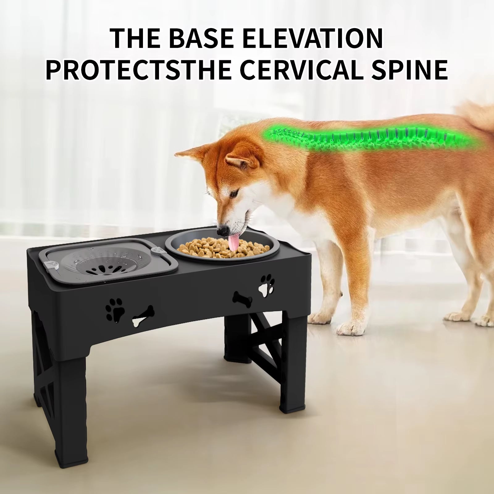 3 in 1 Pet Feeder Slow Feed Bowls Double Bowls Foldable with 5 Adjustable Height Suitable for Pets of Different Heights