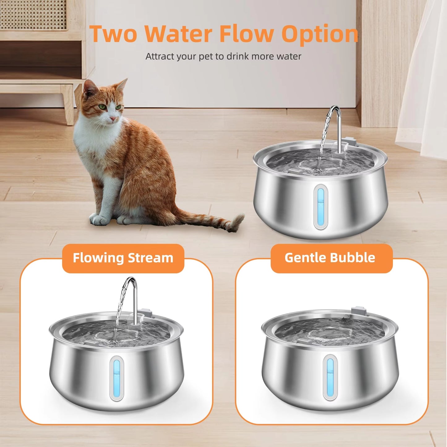 4L Stainless Dog Automatic Water Fountain Pet Water Fountain Multi-Filter Cat Fountain Small and Medium Dog Water Feeder